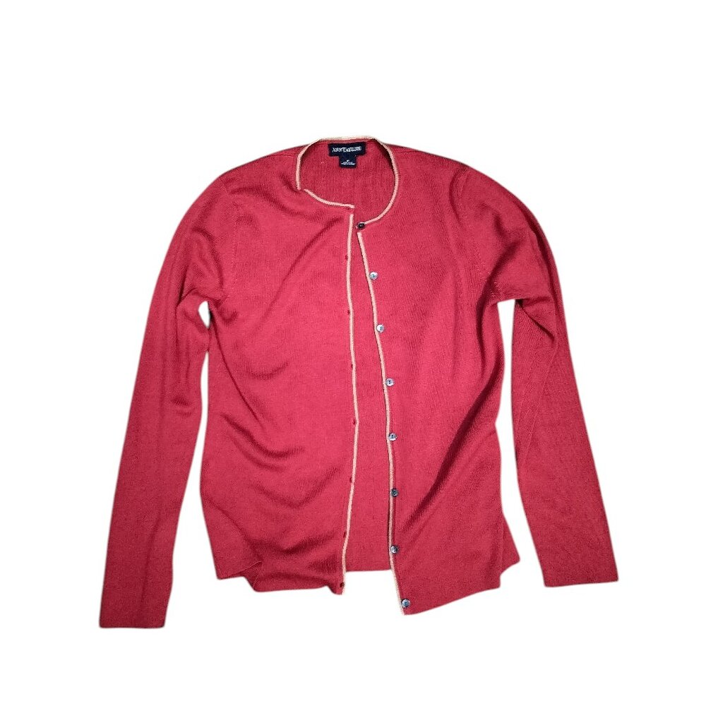 Ann Taylor 100% silk red gold cardigan